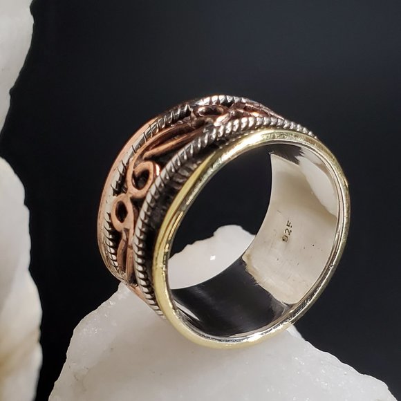 Sterling Silver 925/14k Rose Gold plated Band Boho Artisan Silversmith Ring - Picture 4 of 7